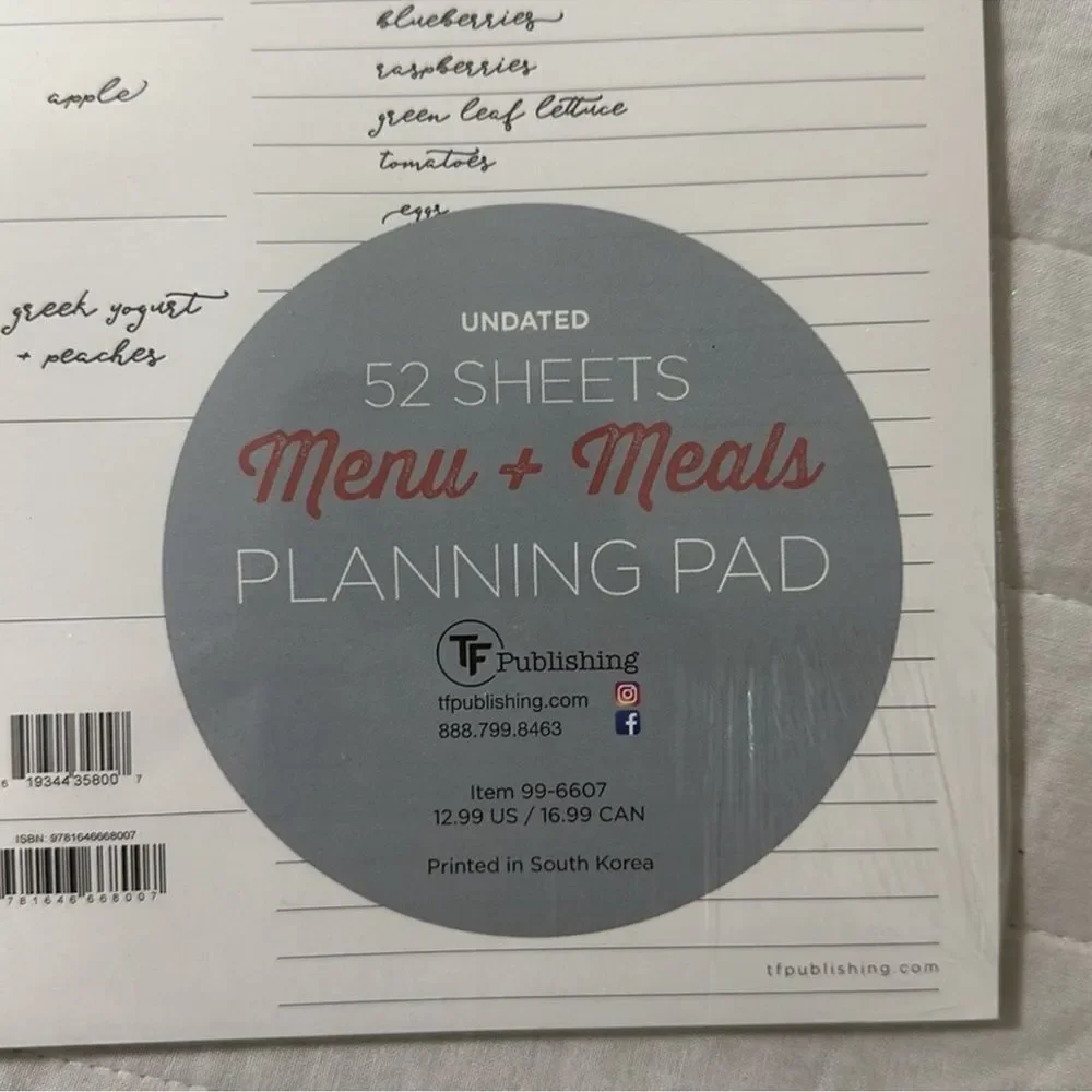 TF 52 Sheets Menu & Meals Calendar Planning Pad
